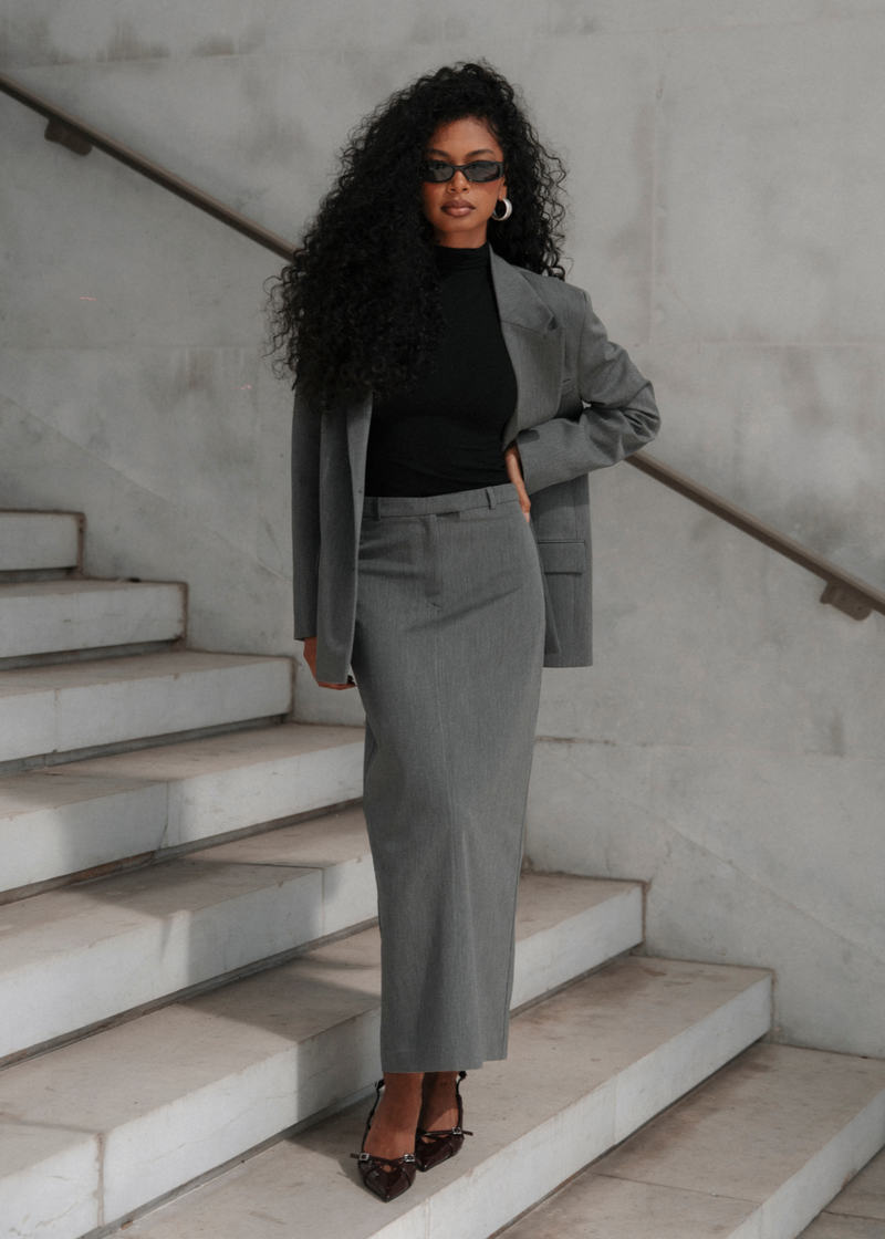 Jupe Keanu Tailored Mid-Waist Midi - Grey