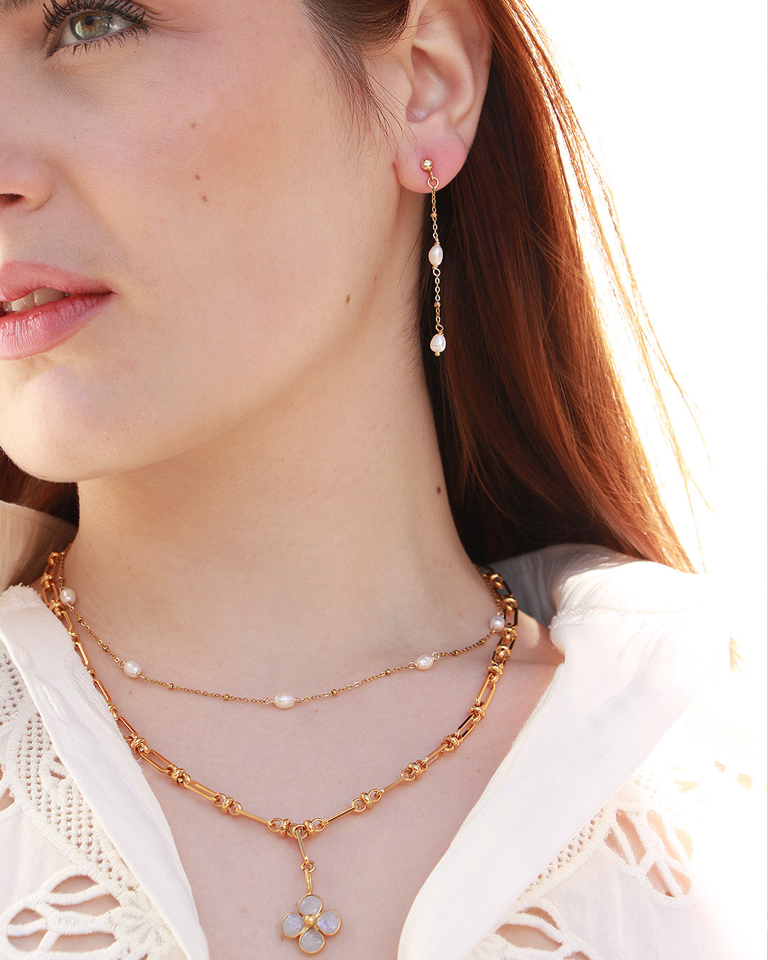 Boucles D'Oreilles Diane - Or & Perle Blanche