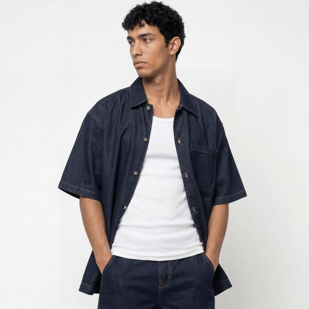 Camisa Denim de Manga Corta Dickies Hombre Dk0A88Phrin1 Azul Oscuro - Workwear Streetwear - Rinsed