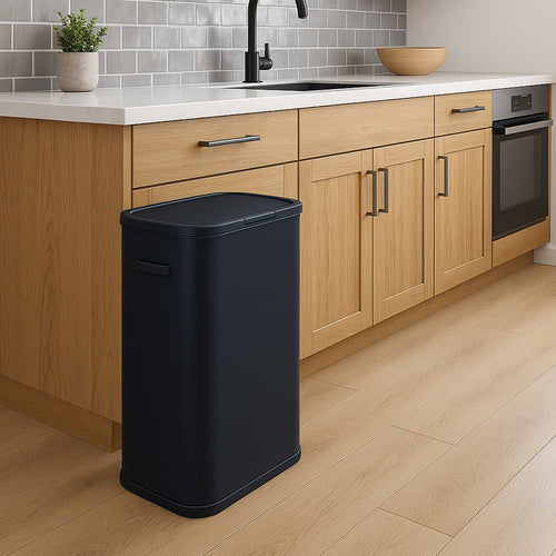 Poubelle de cuisine push 60L PORTLAND en acier Inox NOIR Ouverture par simple pression