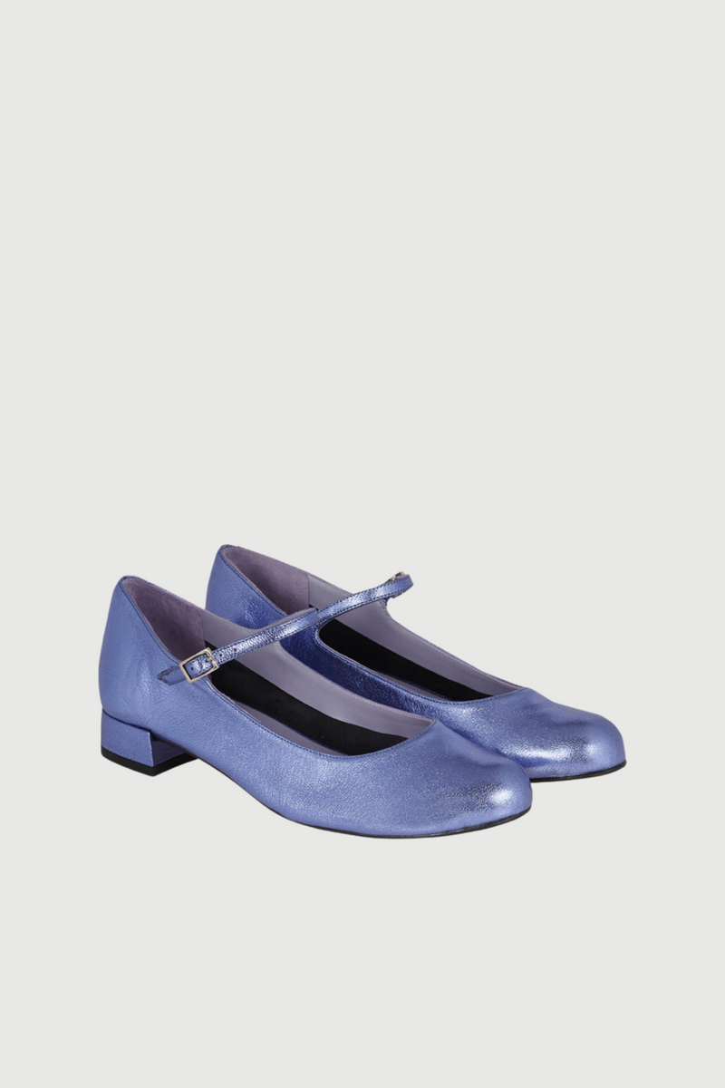 Mary Janes Emilia - Cuir Métallisé Bleu