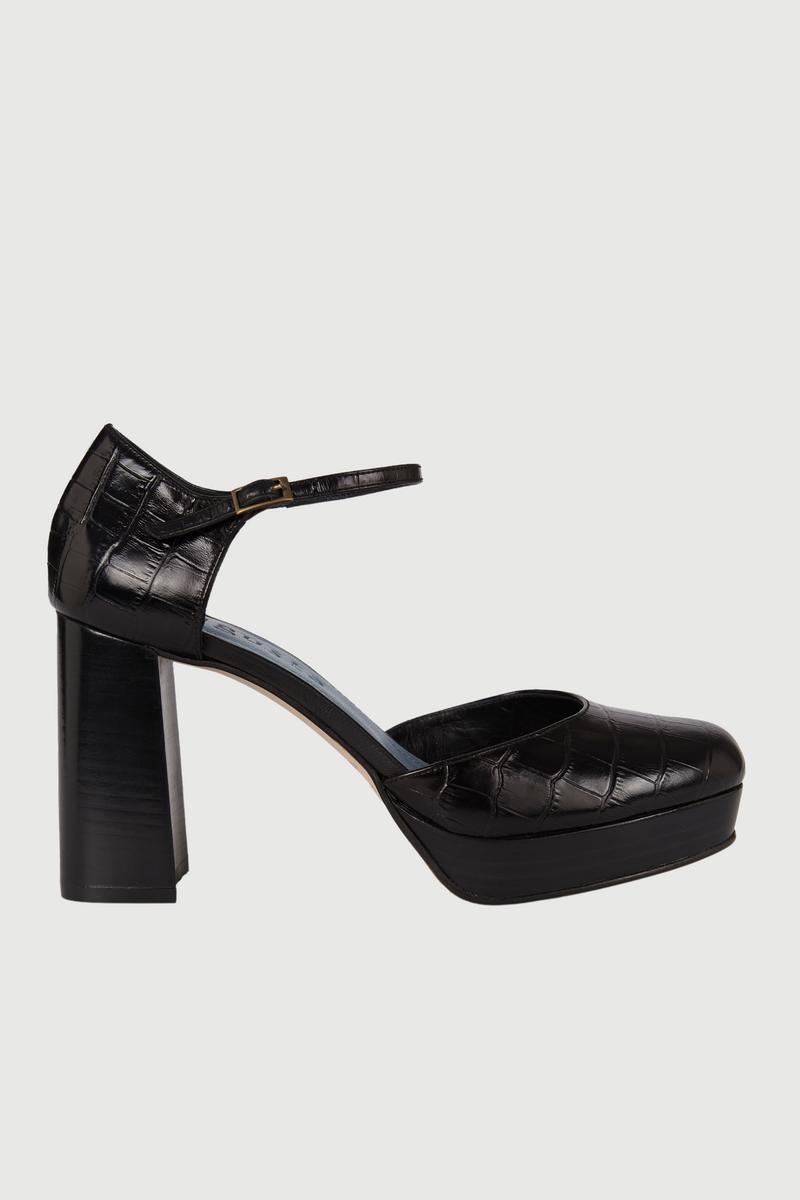 Escarpins Rita - Cuir Noir Effet Croco