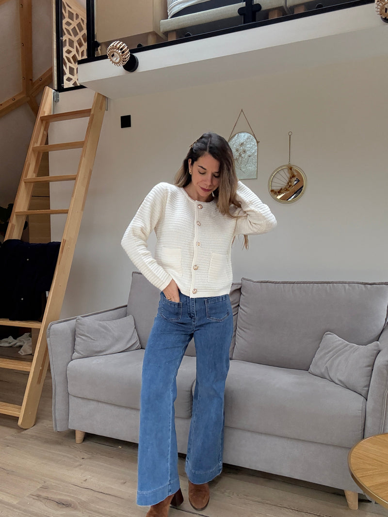 Giulia Chunky Knit Cardigan Ecru