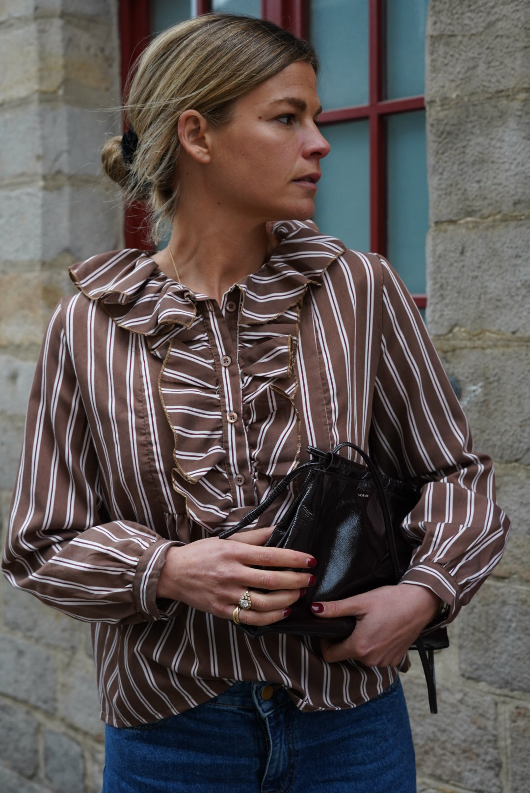 Olympe Moka Stripe Blouse
