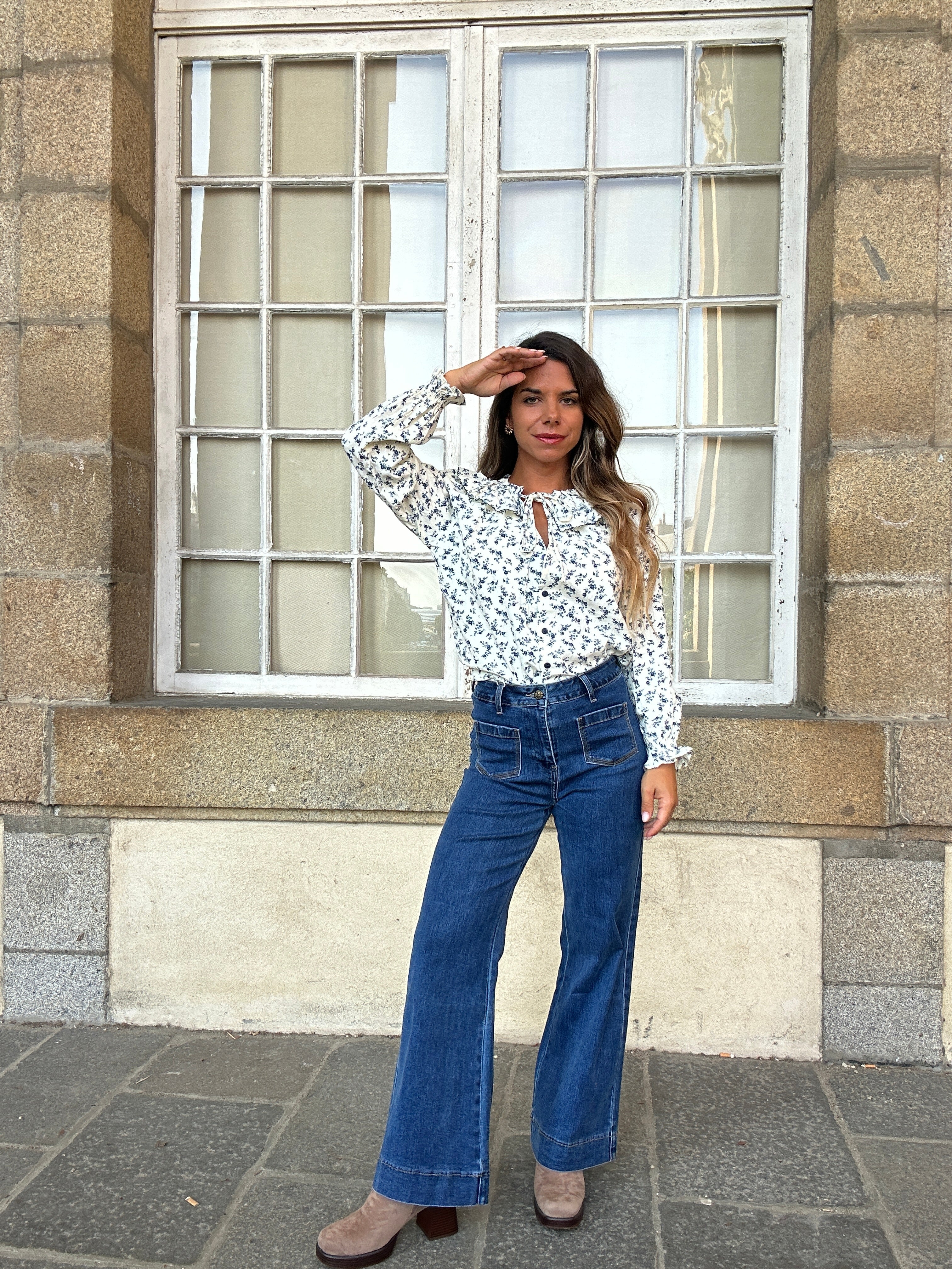Maria floral wide-collar blouse