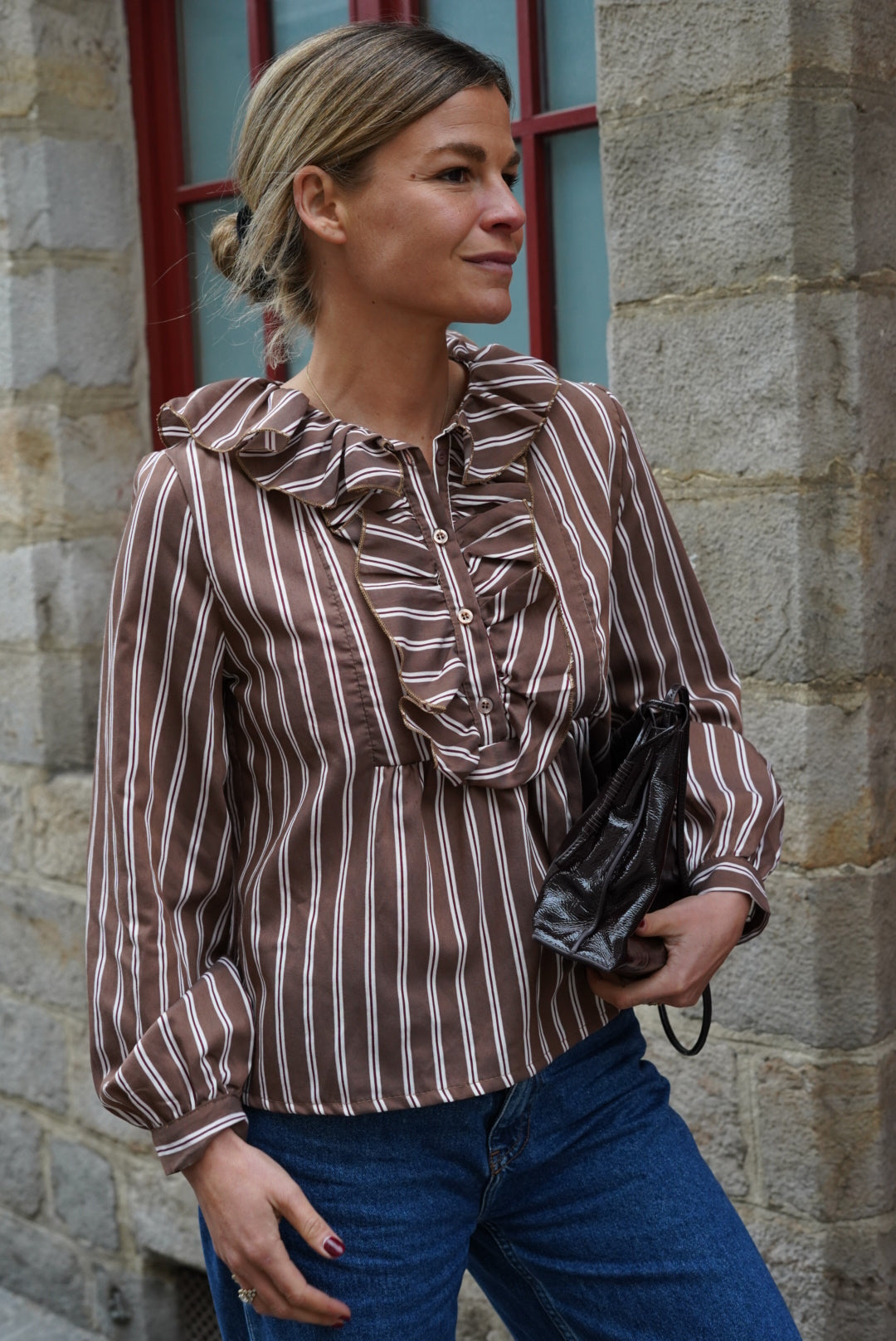 Olympe Moka Stripe Blouse
