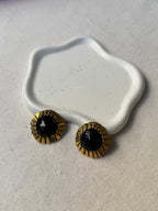 Boucles D’Oreilles Poggi Vintage - Rondes Dorées Et Cabochons Noirs