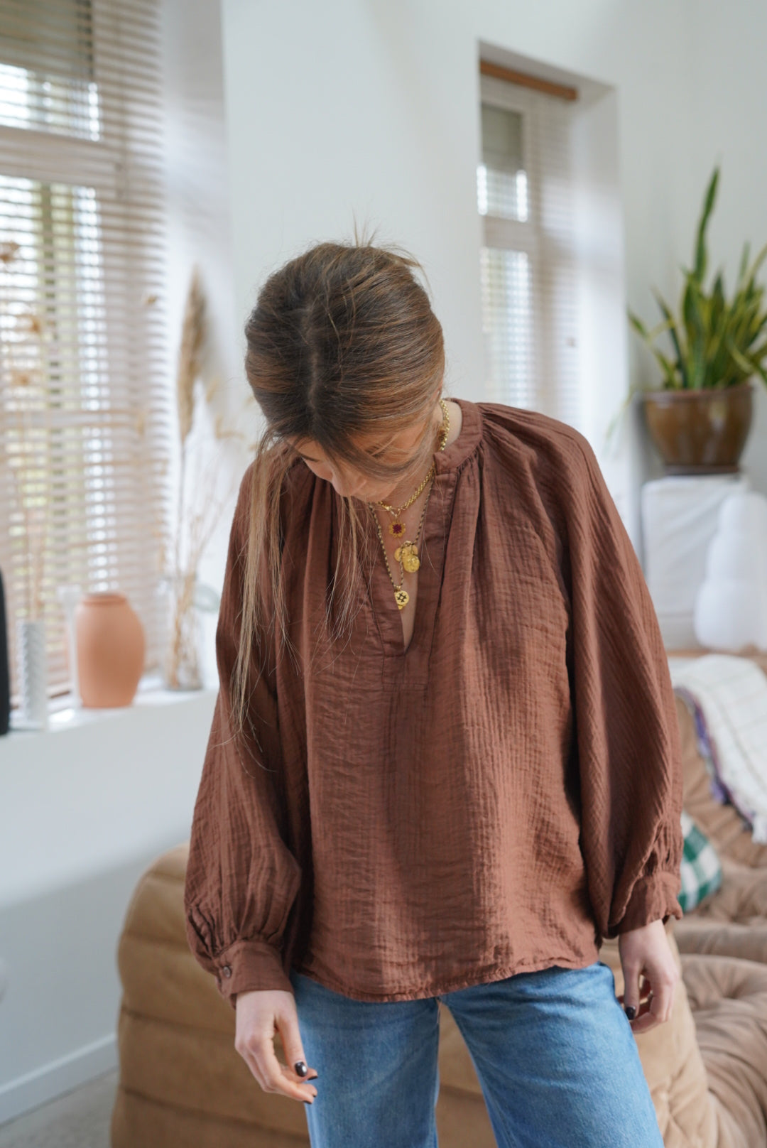 Pink Brown Fall Blouse