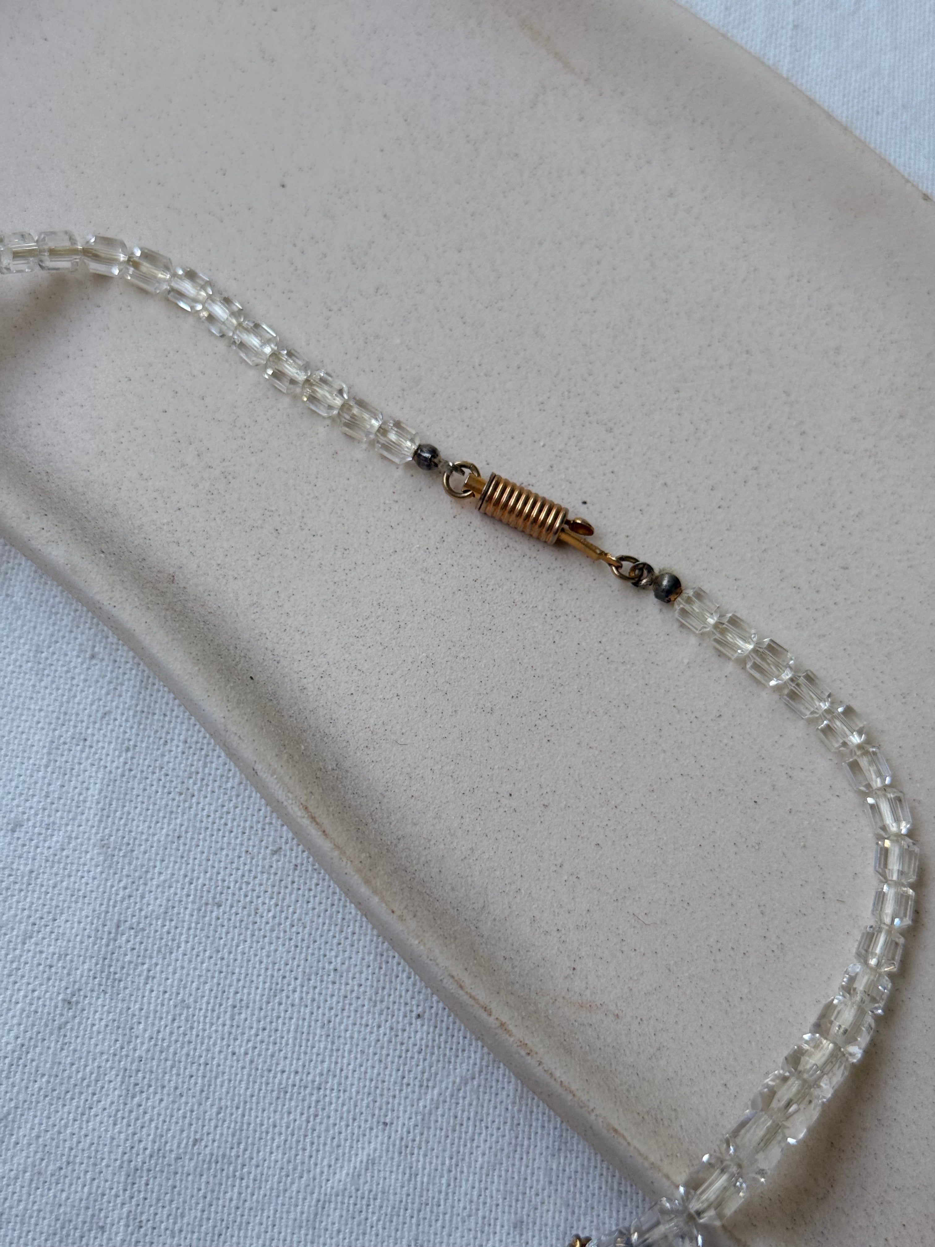Orena Vintage Necklace - Faceted Crystal Beads and Pavé Pendant