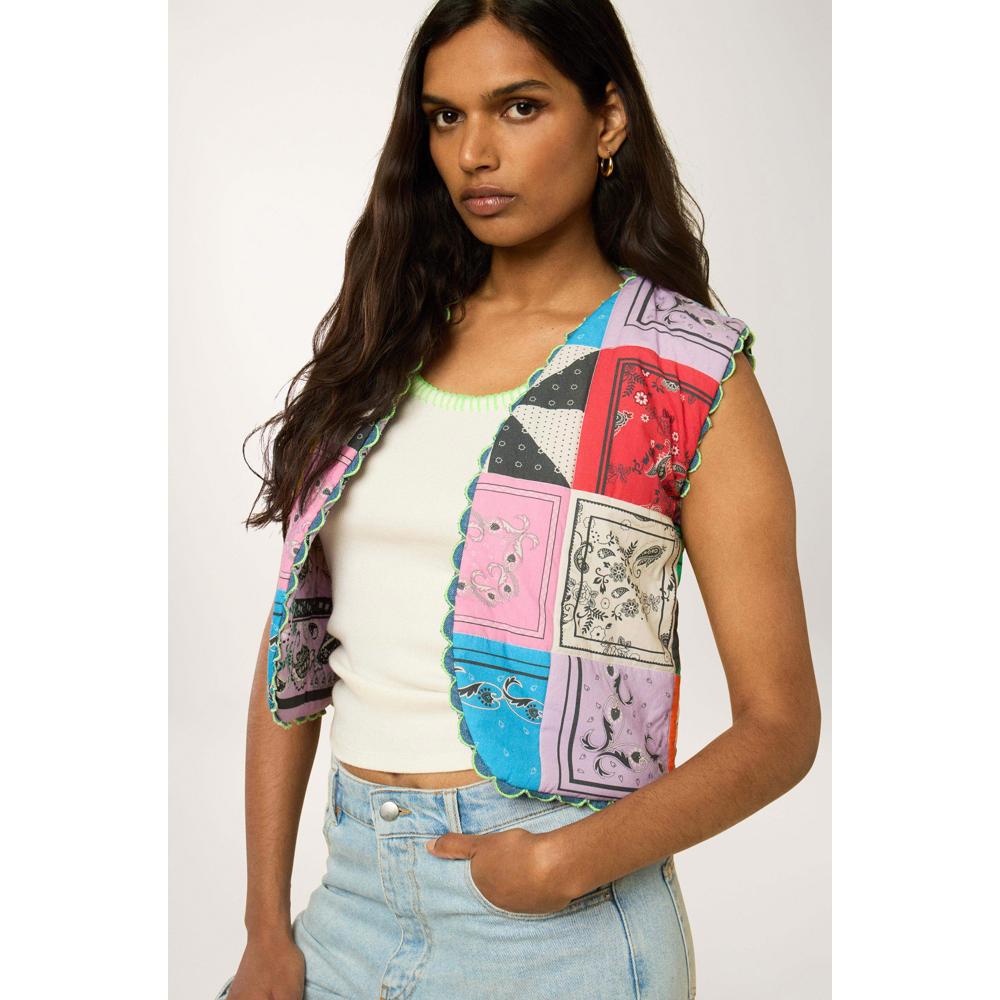 Chaqueta Sin Mangas Bandana Patchwork - Multicolor - Mujer
