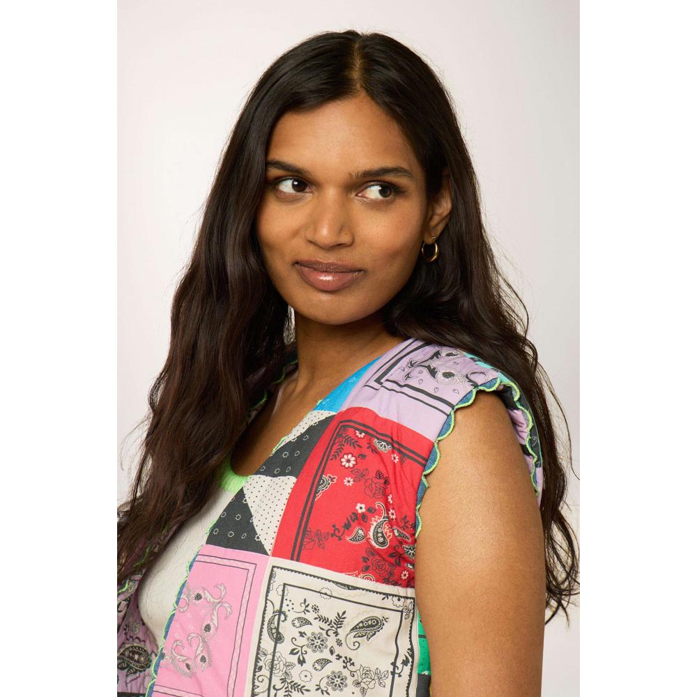 Chaqueta Sin Mangas Bandana Patchwork - Multicolor - Mujer