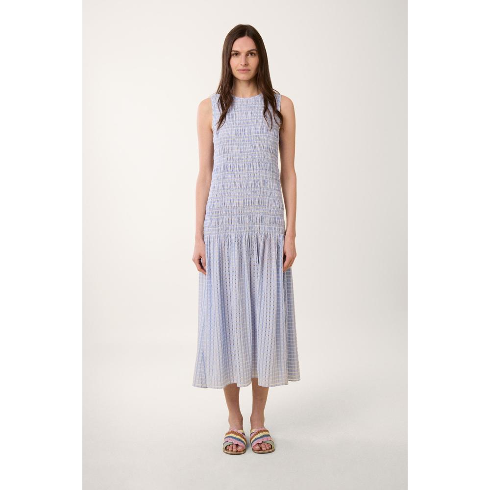 Vestido Fruncido Bubble Vichy - Azul - Mujer