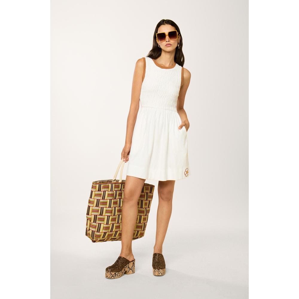 Vestido Con Smocks Daisy Playa - Blanco - Mujer