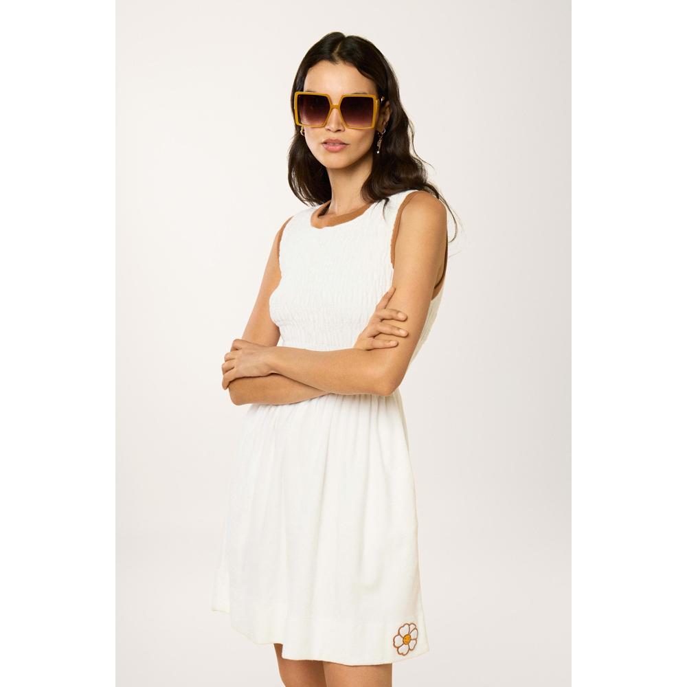 Vestido Con Smocks Daisy Playa - Blanco - Mujer
