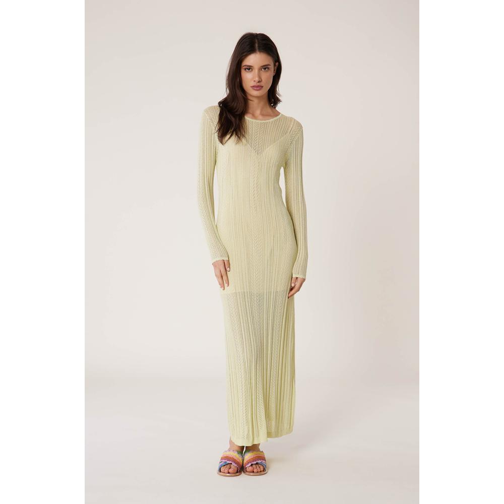 Vestido Largo de Punto Encaje - Vainilla - Mujer