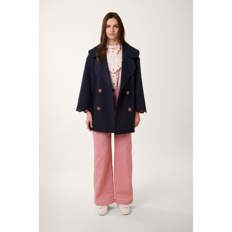 Navy Strass Pea Coat - Navy Blue - Women