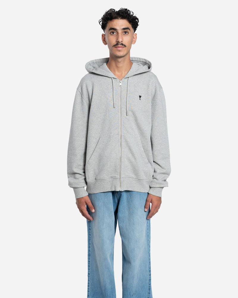 Ami Paris - Ami De Coeur Zipped Hoodie in Gray Cotton