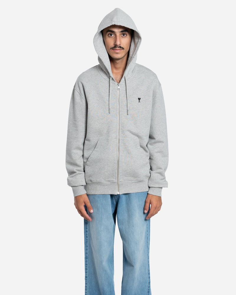 Ami Paris - Ami De Coeur Zipped Hoodie in Gray Cotton
