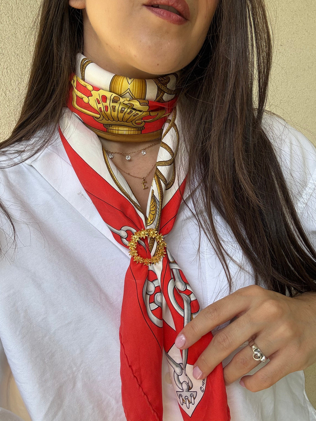 Anneau De Foulard Vintage - Motif Floral Doré