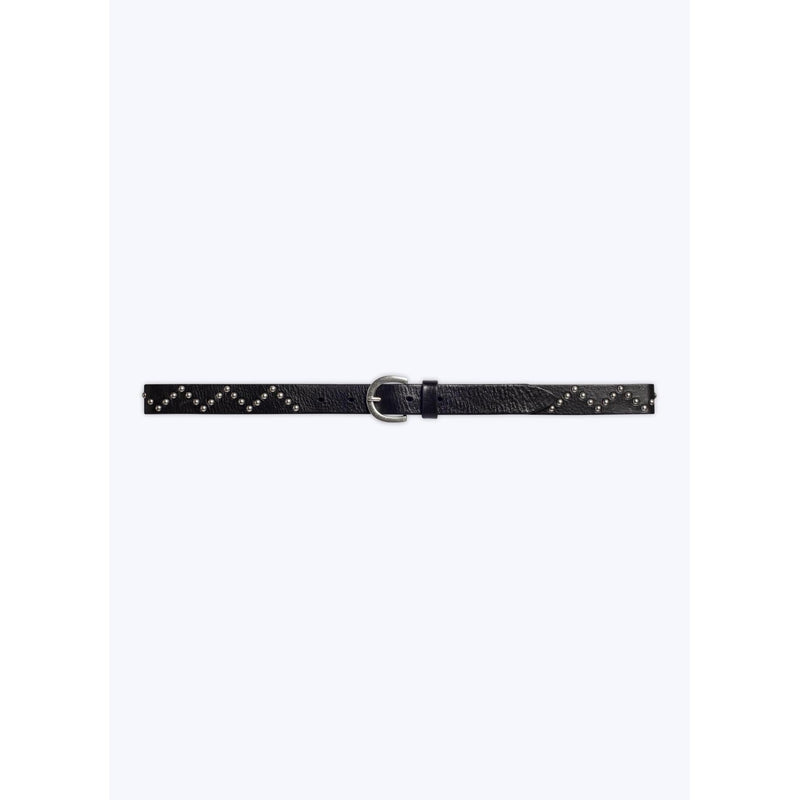 Studded Cowhide Leather Belt - Black