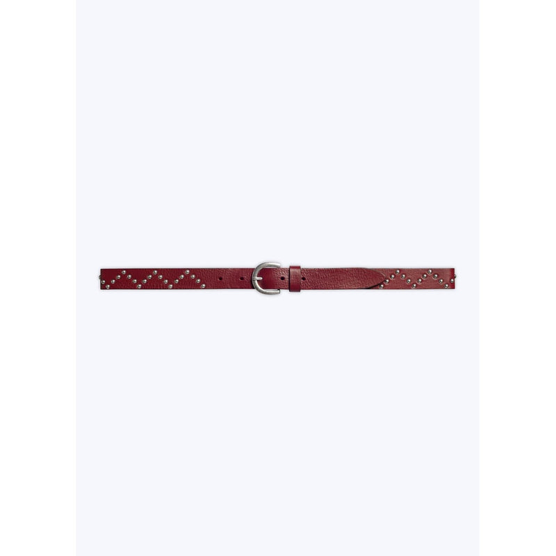 Studded Cowhide Leather Belt - Red