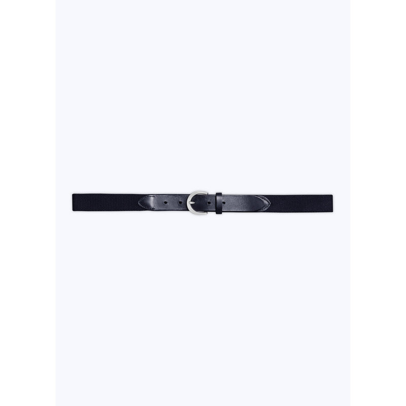 Ceinture Tissée En Coton Et Cuir - Bleu Marine
