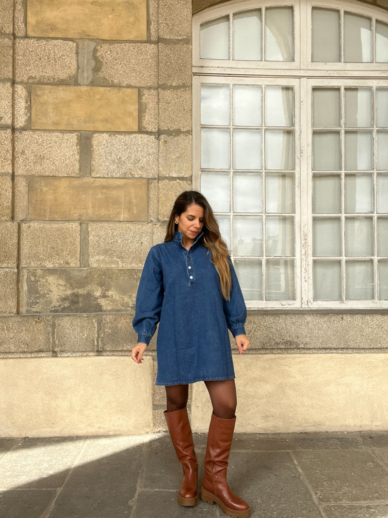 Robe En Jean Céleste À Manches Longues