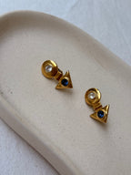Pendientes Vintage - Geométricos Strass Azules Y Blancos