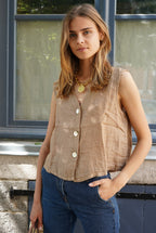 Abel Linen Sleeveless Top Camel