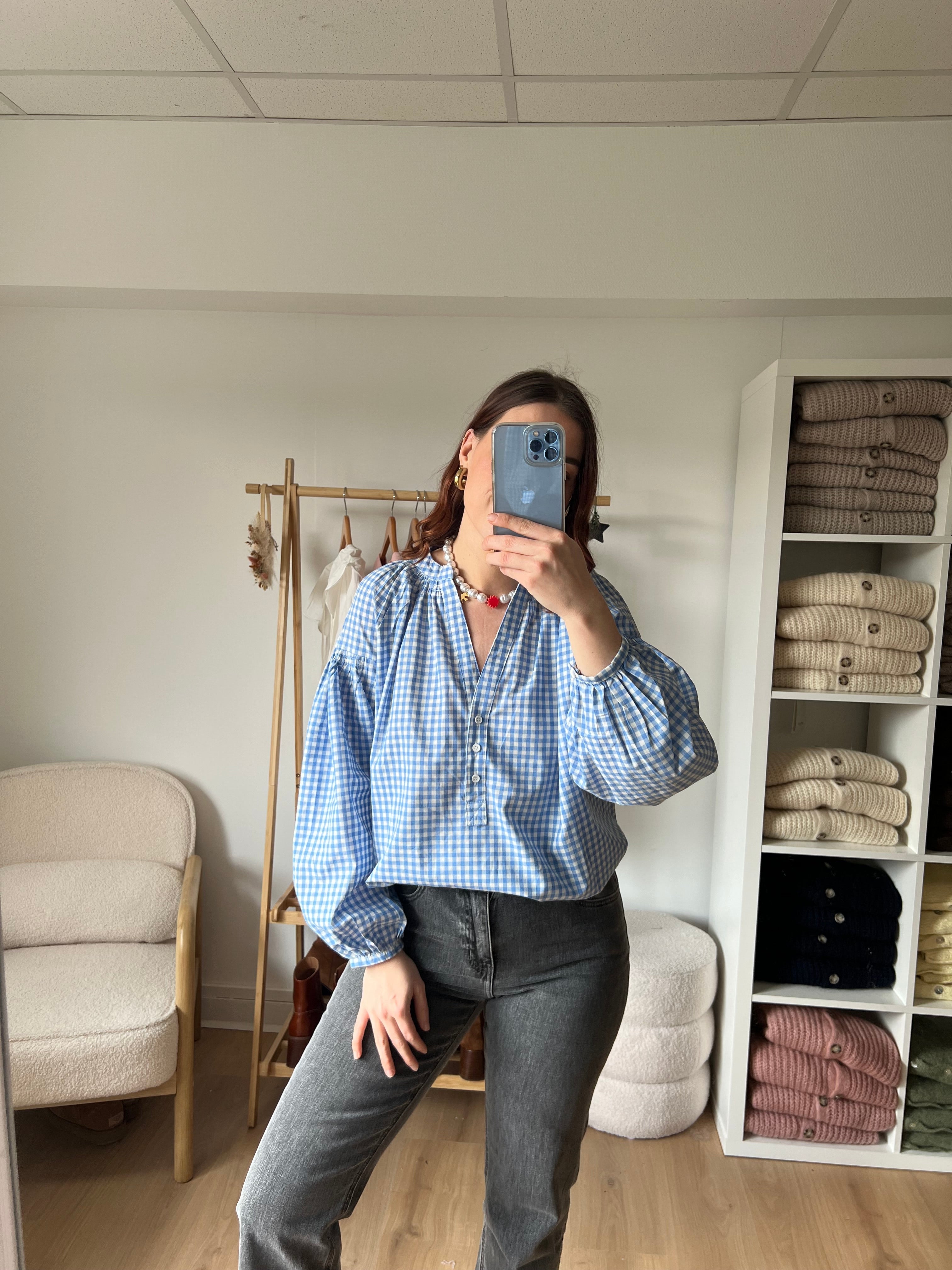 Blouse Vichy Bleu Ciel Clothilde