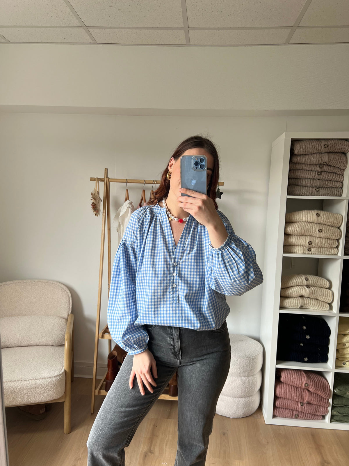 Blusa de cuadros vichy azul cielo Clothilde