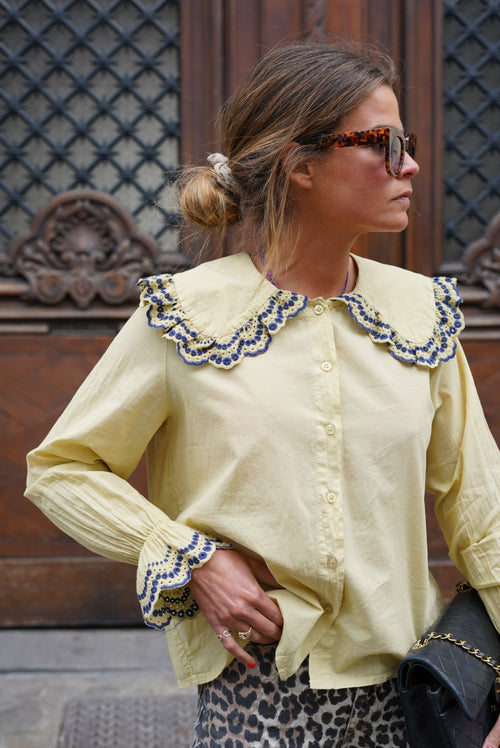 Emma Blouse with Yellow Embroidered Collar
