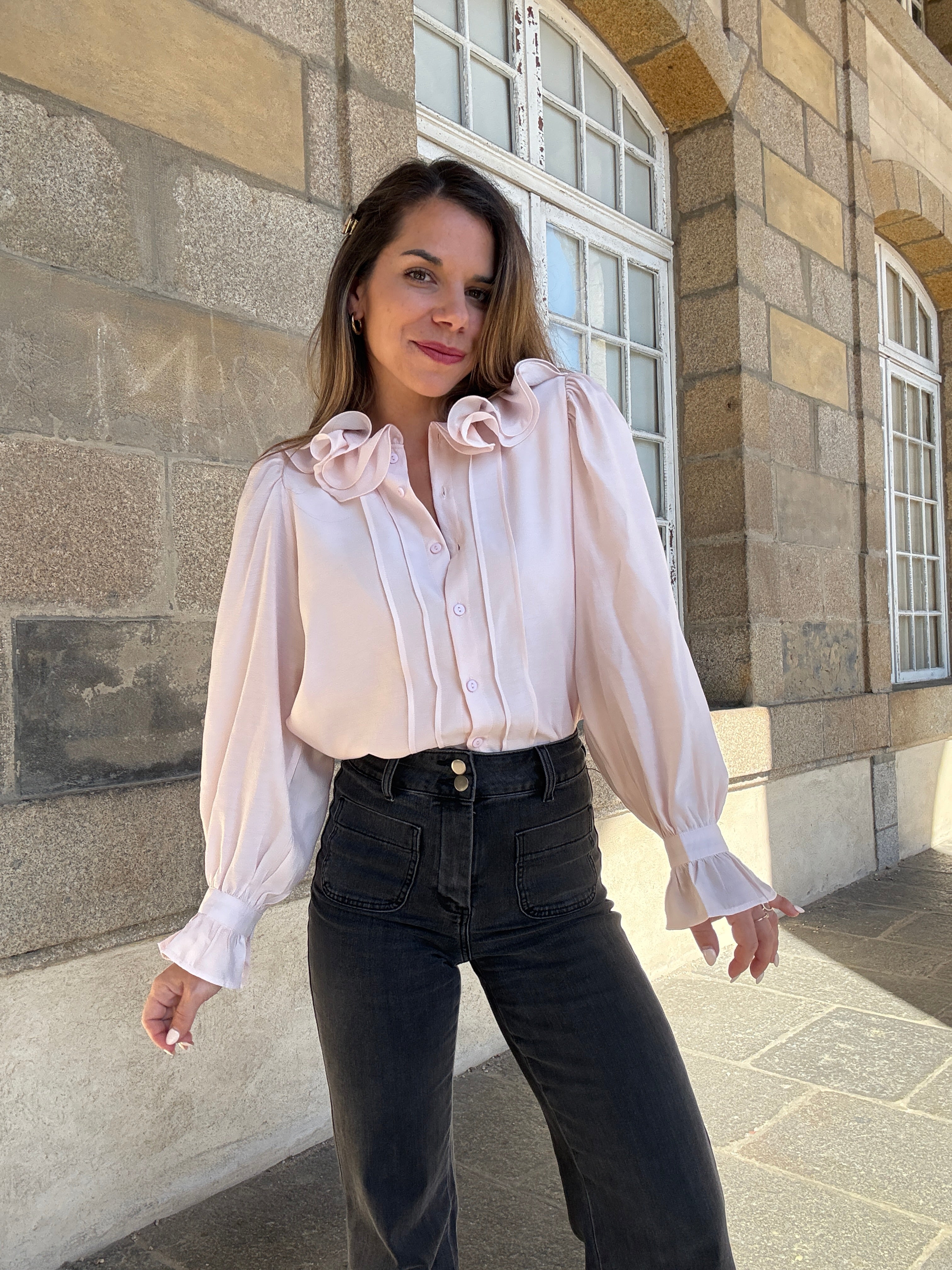 Blusa marrón rosa suave