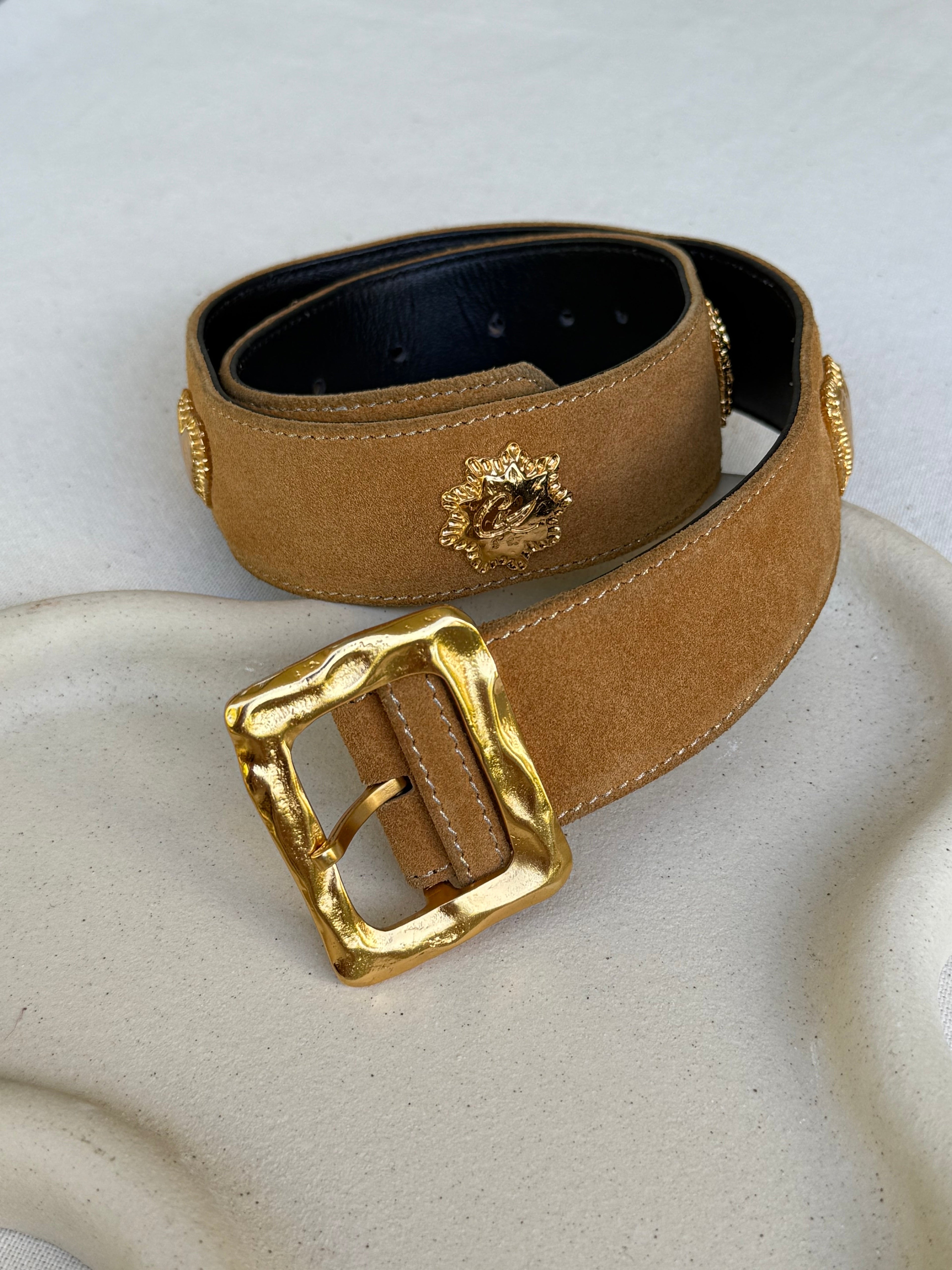 Christian Lacroix - Vintage Belt - Camel Suede And Gold Inserts