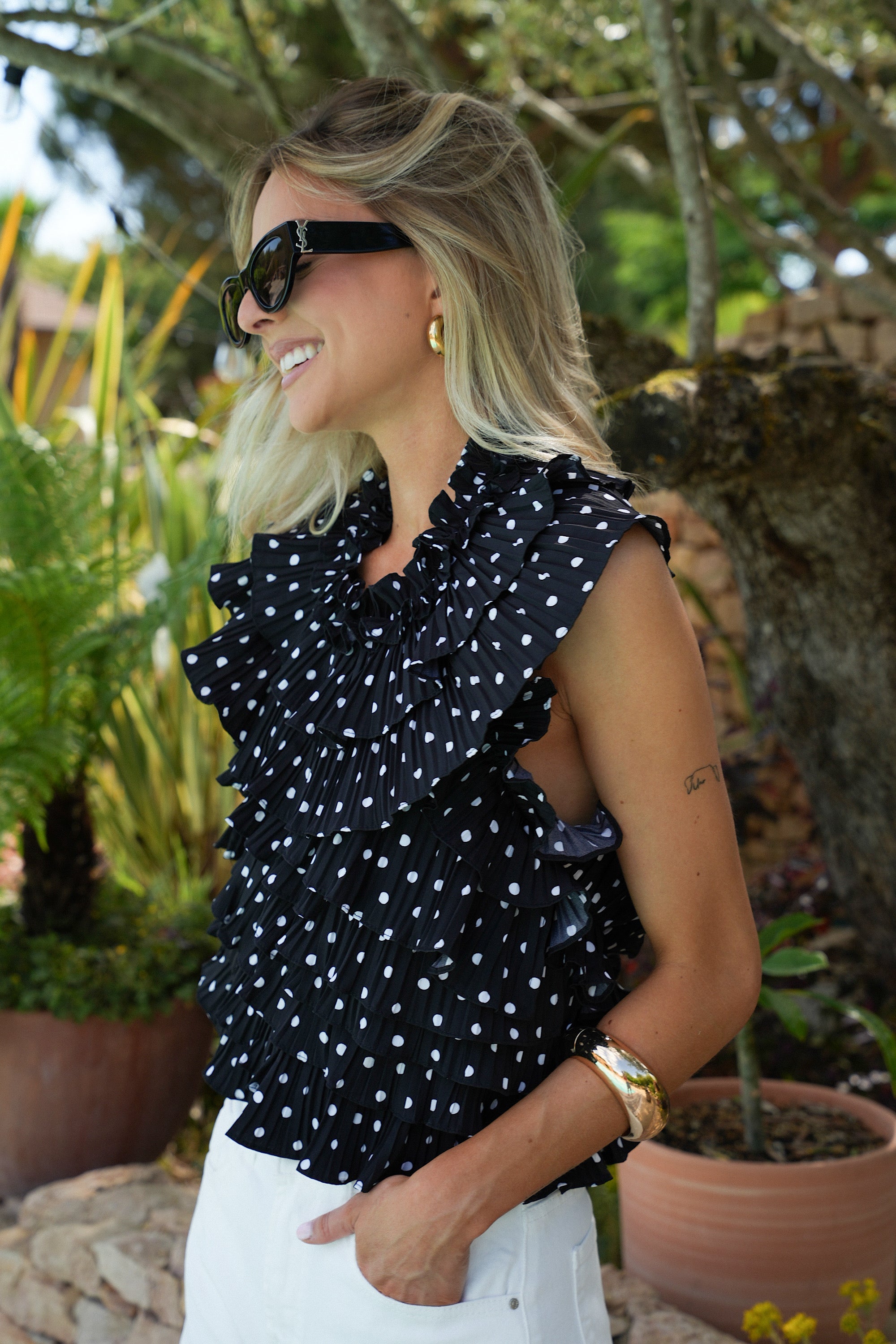 Blouse À Pois Jade - Noire