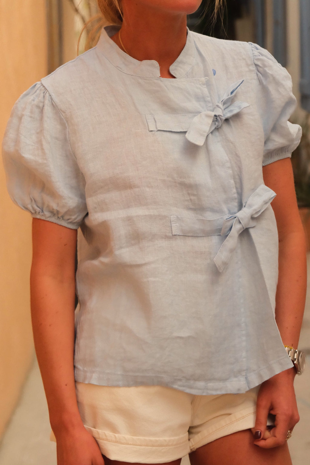 Blouse Célestine lin bleu ciel