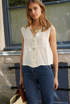 Abel Sleeveless Top Linen Ecru