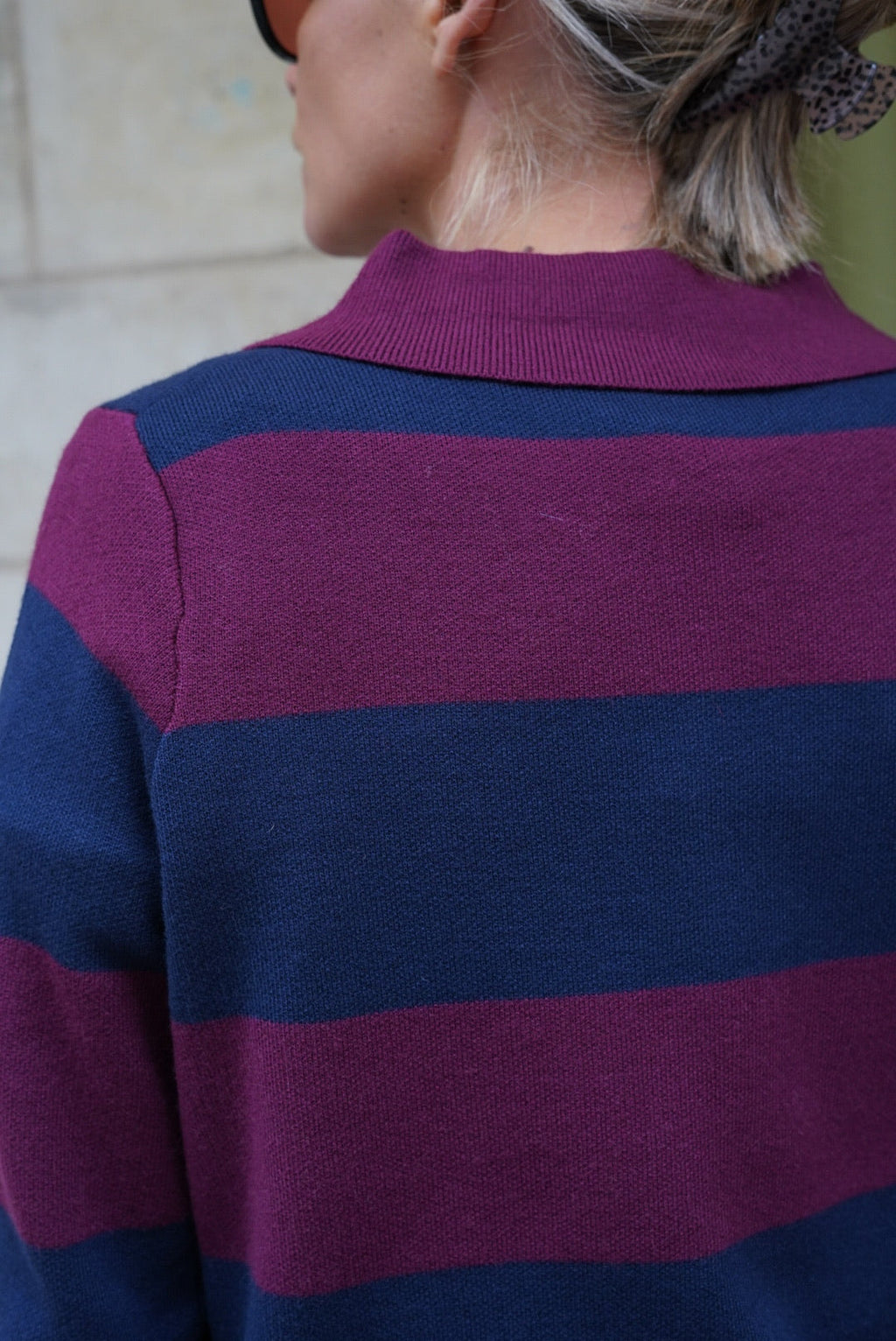 Leonardo Striped Polo Sweater Navy/Bordeaux