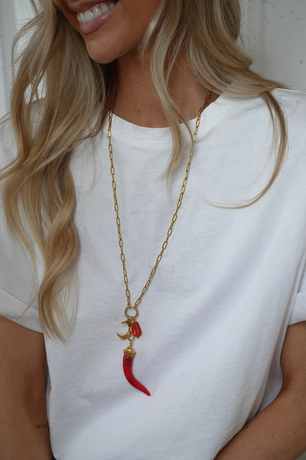 Steel Necklace - Laurel Red