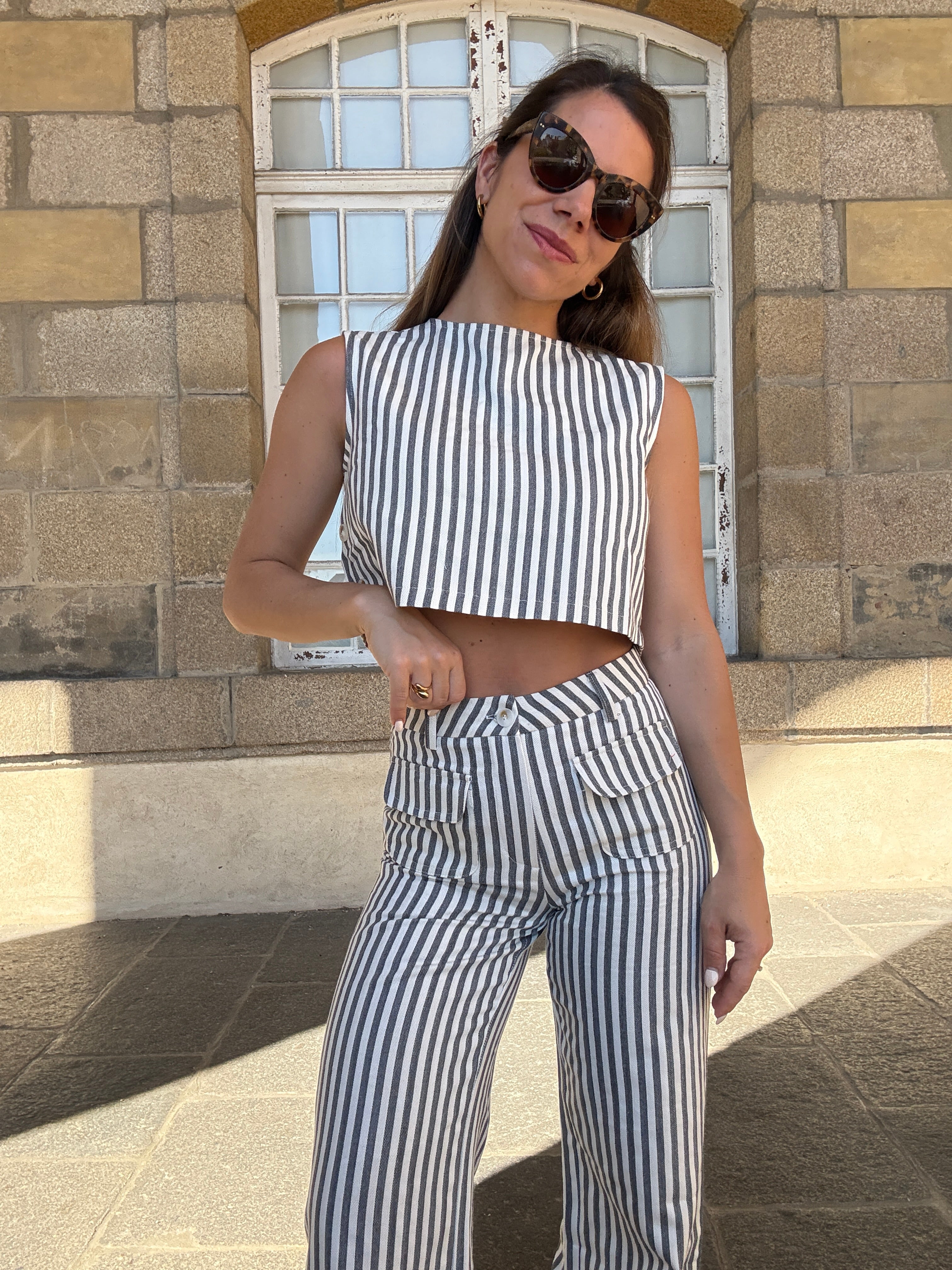 Top de rayas marineras azul