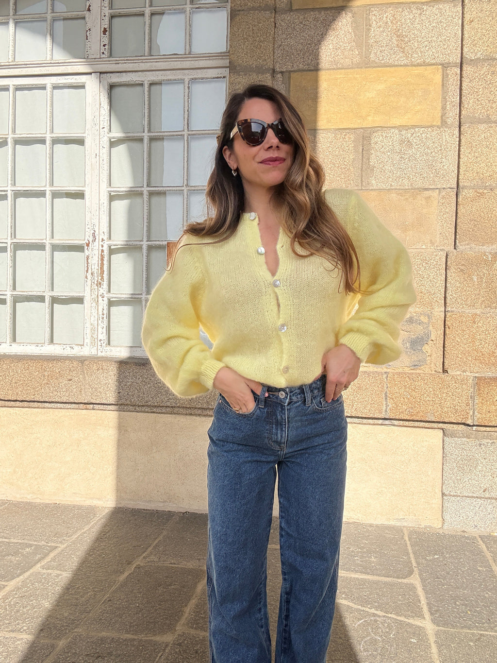 Jersey de punto de lana Bianca amarillo claro