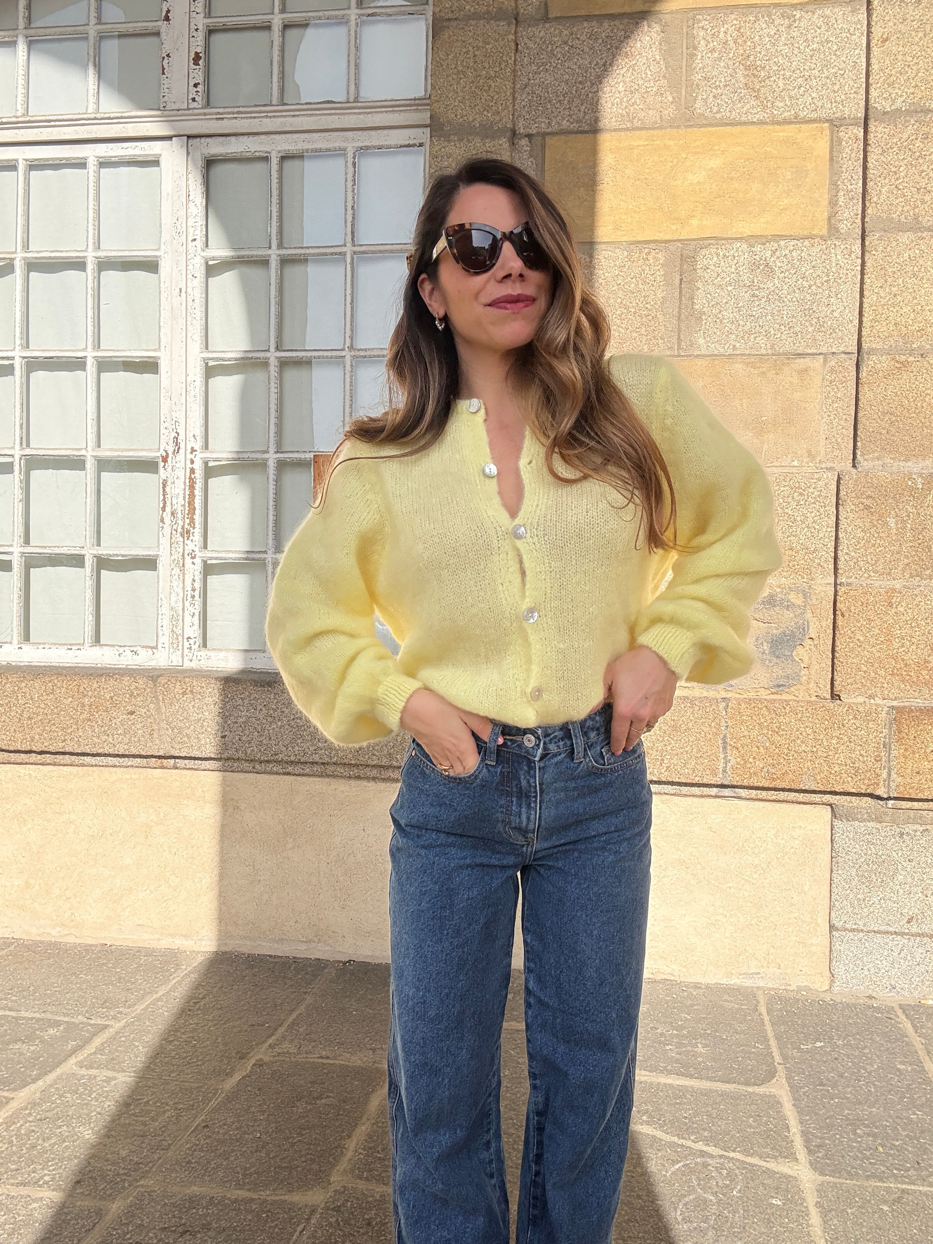 Jersey de punto de lana Bianca amarillo claro