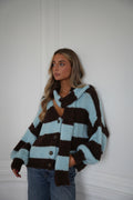 Gilet Écharpe Rayé Jasmin - Bleu/Chocolat