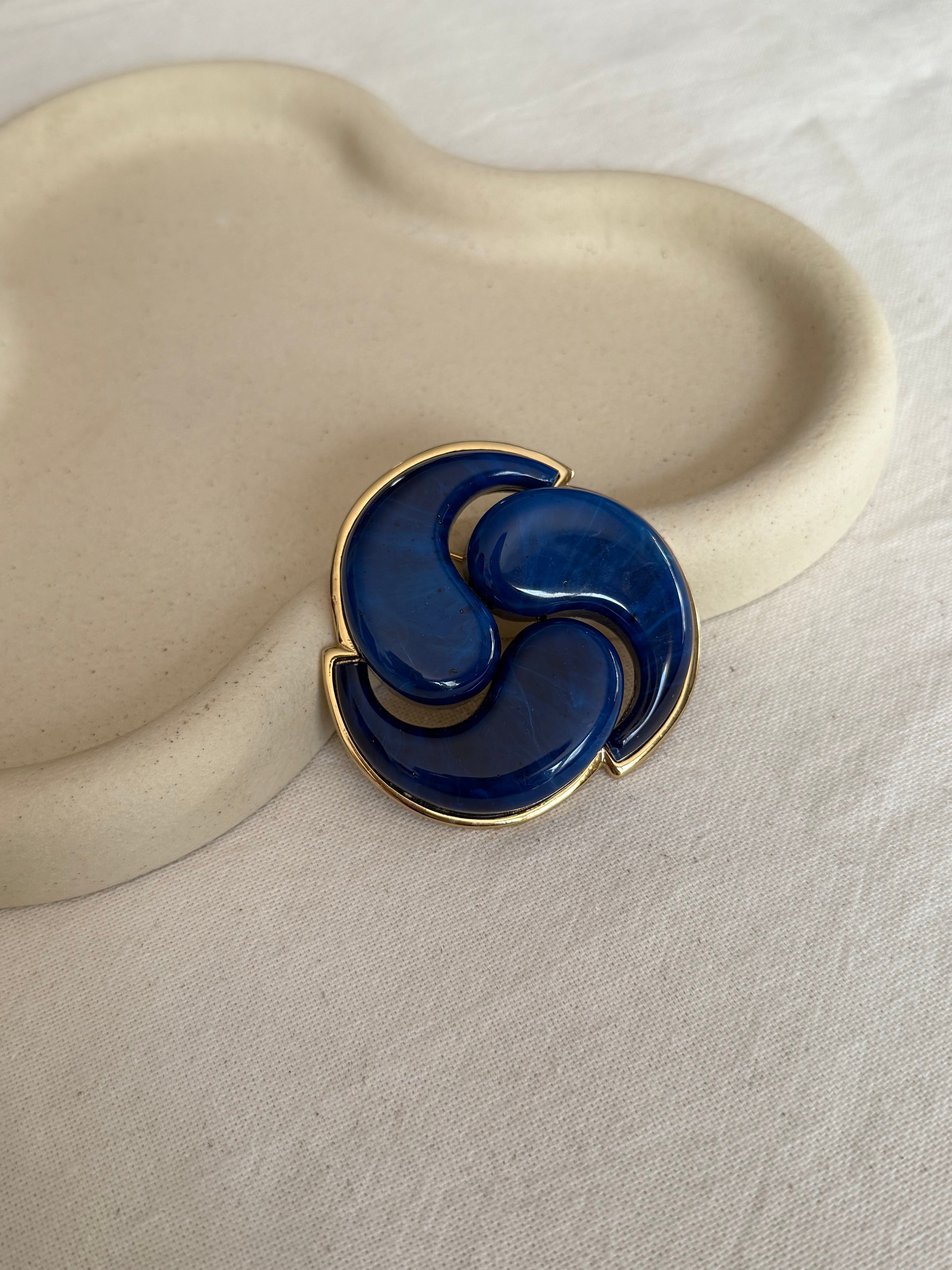 Broche Vintage - Spirale Bleue Et Dorée