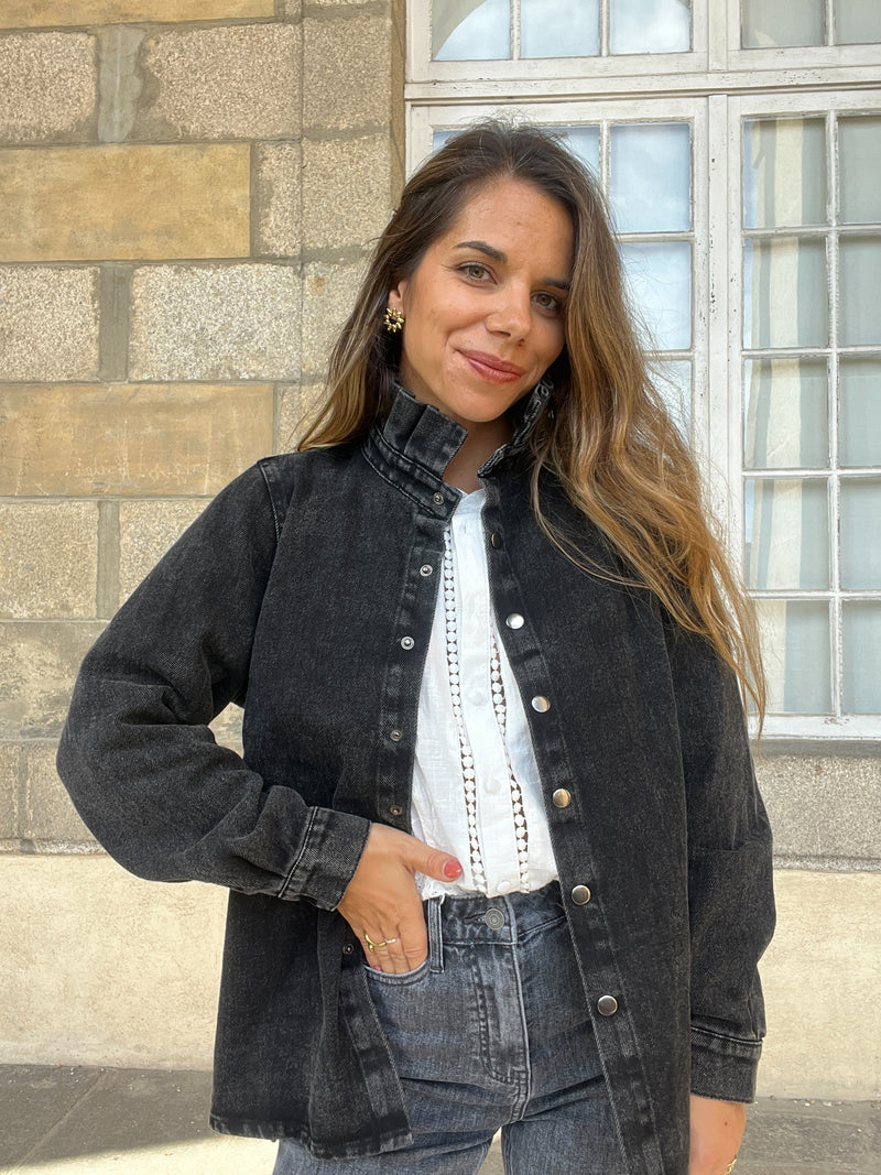 Veste En Jean Céleste Noir Chiné