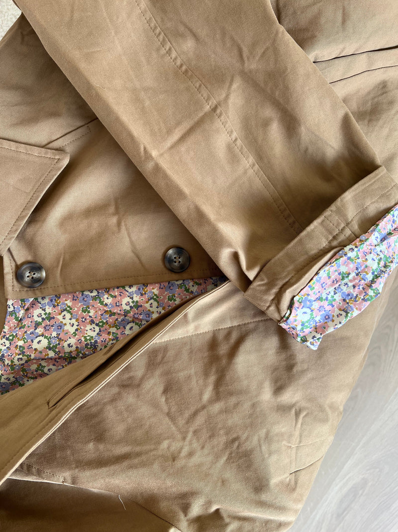 Edith Trench Jacket In Liberty Camel Cotton