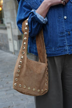 Camel Clou Suede Bag