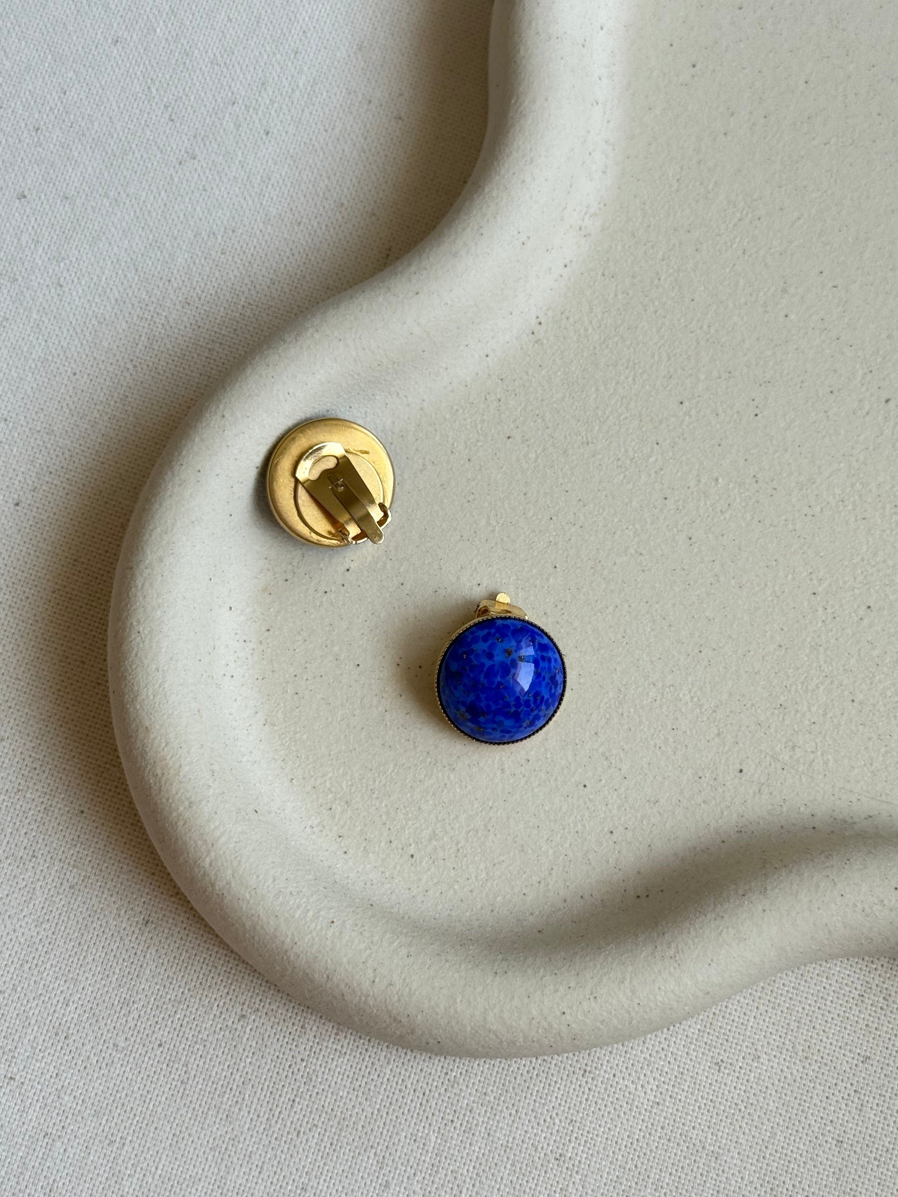 Vintage Earrings - Blue Glass Paste Cabochons