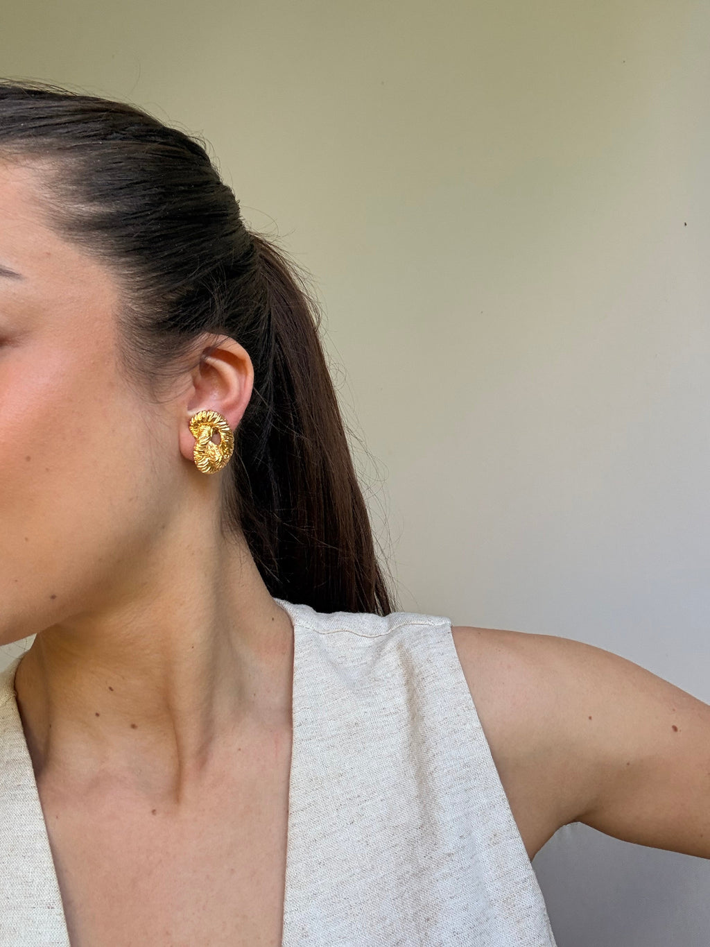 Vintage Earrings - Twisted Gold-Tone