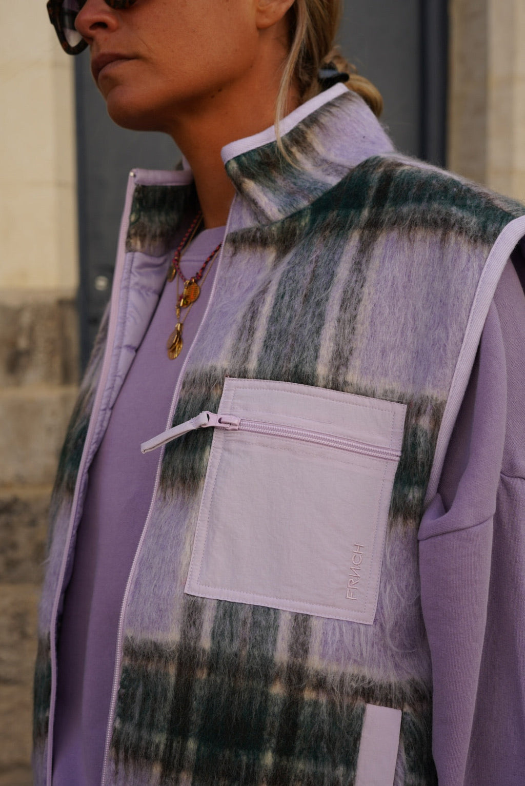 Léa Lilac Check Sleeveless Jacket